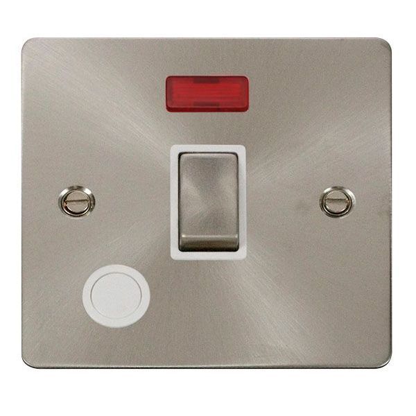 Click FPBS523WH Define Brushed Steel Ingot 20A Neon Optional Flex Outlet Neon 2 Pole Plate Switch - White Insert