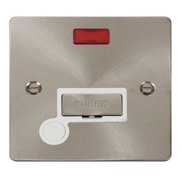 Click FPBS553WH Define Brushed Steel Ingot 13A Optional Flex Outlet Neon Fused Spur Unit - White Insert