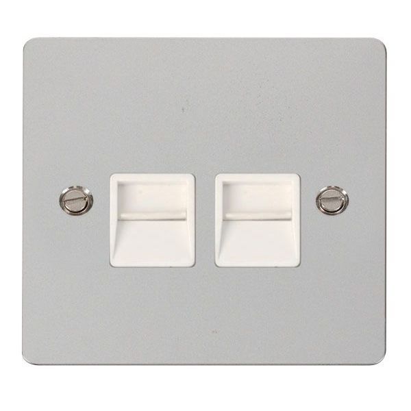 Click FPCH121WH Define Polished Chrome 2 Gang Master Telephone Outlet - White Insert