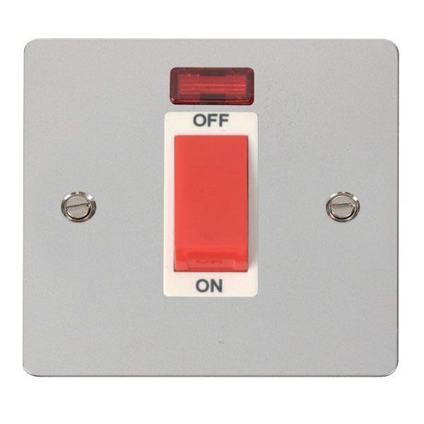Click FPCH201WH Define Polished Chrome 1 Gang 45A Neon 2 Pole Plate Switch - White Insert