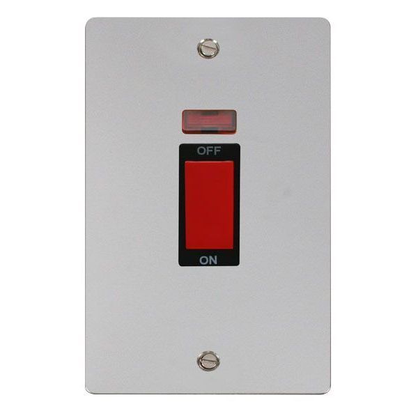 Click FPCH203BK Define Polished Chrome 2 Gang 45A Neon Vertical 2 Pole Plate Switch - Black Insert