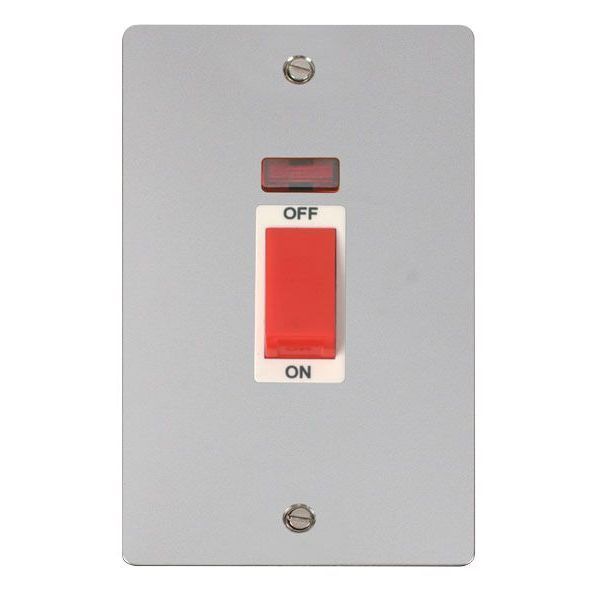 Click FPCH203WH Define Polished Chrome 2 Gang 45A Neon Vertical 2 Pole Plate Switch - White Insert