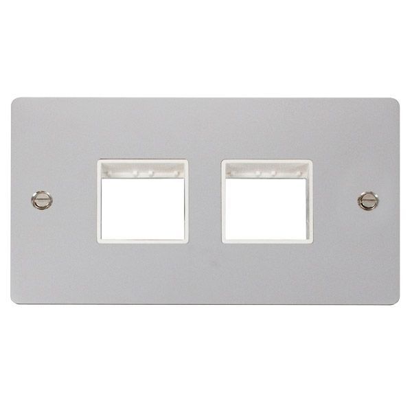 Click FPCH404WH MiniGrid Polished Chrome 2 Gang 2x2 Aperture Define Unfurnished Front Plate - White Insert