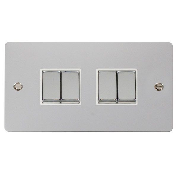 Click FPCH414WH Define Polished Chrome Ingot 4 Gang 10AX 2 Way Plate Switch - White Insert