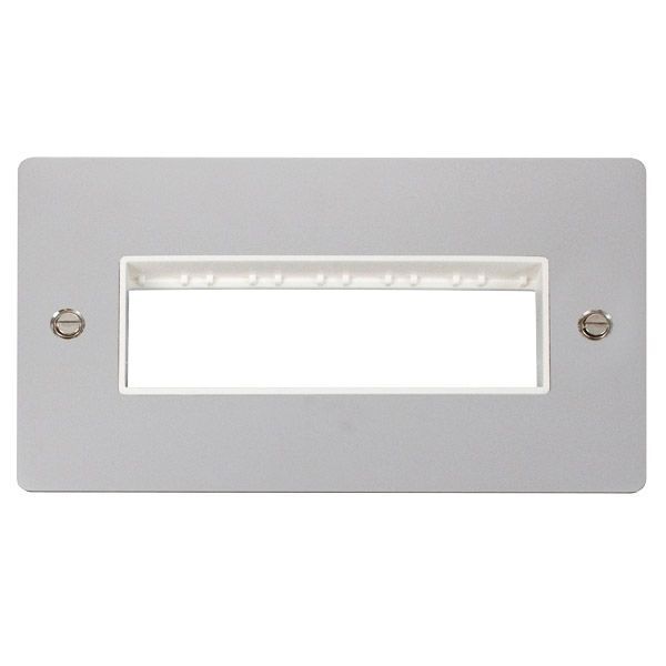 Click FPCH426WH MiniGrid Polished Chrome 2 Gang 6 In-Line Aperture Define Unfurnished Front Plate - White Insert
