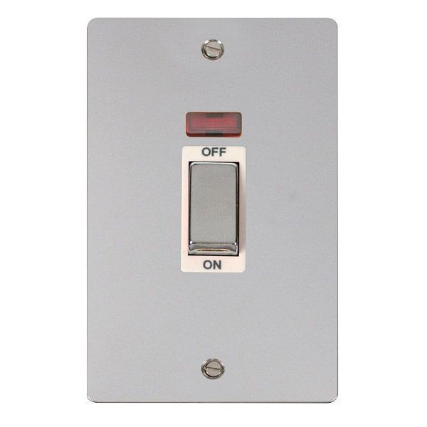 Click FPCH503WH Define Polished Chrome Ingot 2 Gang 45A Neon Vertical 2 Pole Plate Switch - White Insert