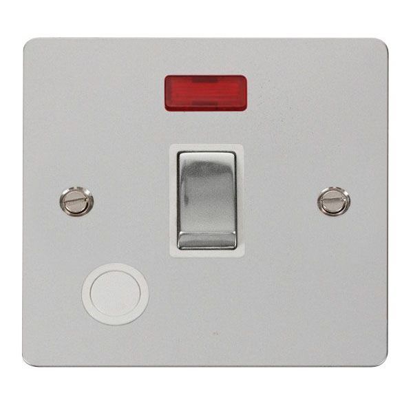 Click FPCH523WH Define Polished Chrome Ingot 20A Optional Flex Outlet Neon 2 Pole Plate Switch - White Insert