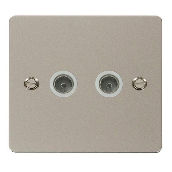 Click FPPN066WH Define Pearl Nickel 2 Gang Non-Isolated Coaxial Outlet - White Insert