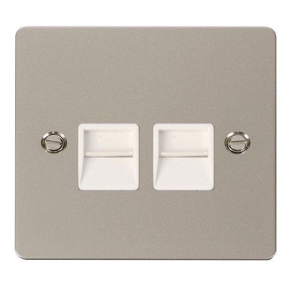 Click FPPN126WH Define Pearl Nickel 2 Gang Secondary Telephone Outlet - White Insert