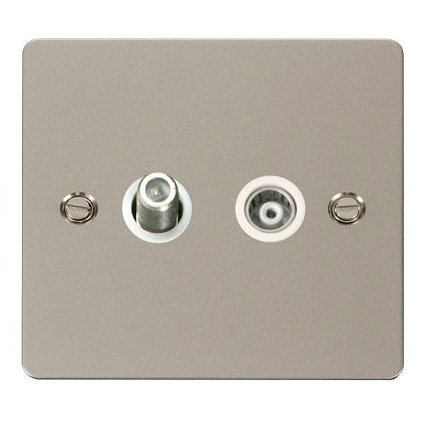 Click FPPN157WH Define Pearl Nickel Isolated Satellite and Isolated Coaxial Outlet - White Insert