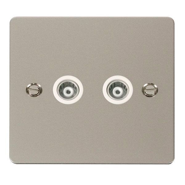 Click FPPN159WH Define Pearl Nickel 2 Gang Isolated Coaxial Outlet - White Insert