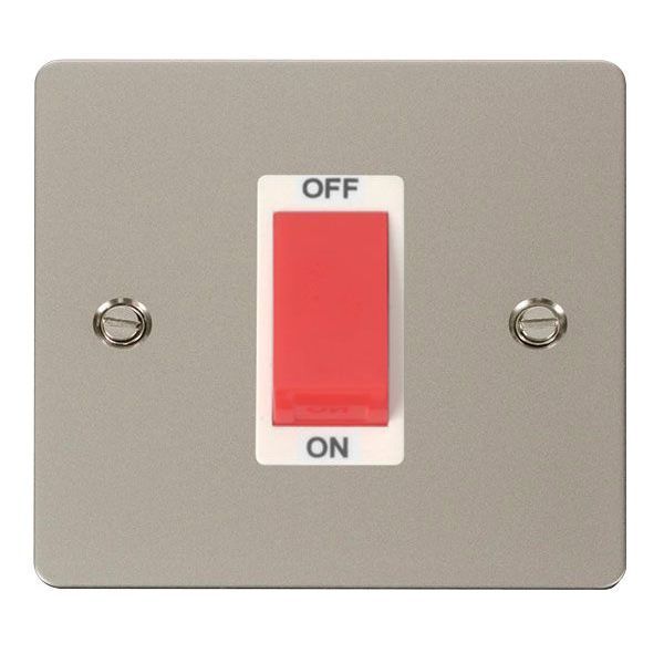 Click FPPN200WH Define Pearl Nickel 1 Gang 45A 2 Pole Plate Switch - White Insert