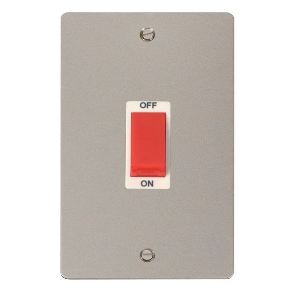 Click FPPN202WH Define Pearl Nickel 2 Gang 45A Vertical 2 Pole Plate Switch - White Insert