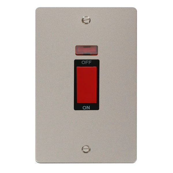 Click FPPN203BK Define Pearl Nickel 2 Gang 45A Neon Vertical 2 Pole Plate Switch - Black Insert