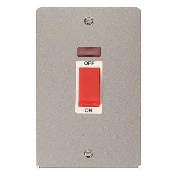 Click FPPN203WH Define Pearl Nickel 45A 2 Gang Neon Vertical 2 Pole Plate Switch - White Insert