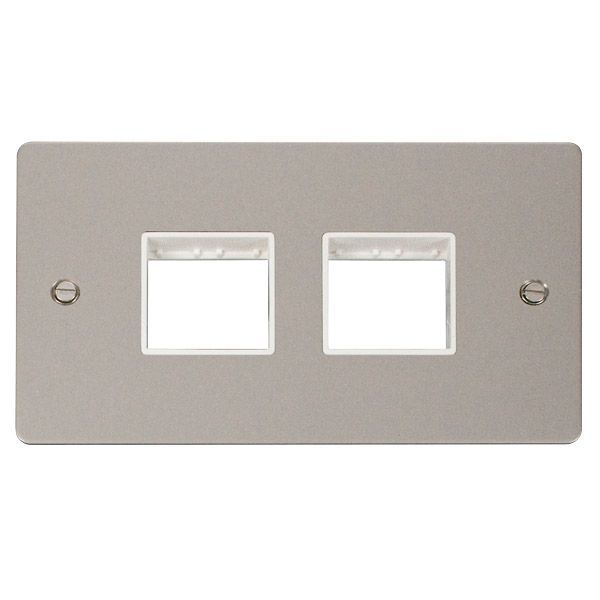 Click FPPN404WH MiniGrid Pearl Nickel 2 Gang 2x2 Aperture Define Unfurnished Front Plate - White Insert