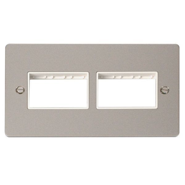 Click FPPN406WH MiniGrid Pearl Nickel 2 Gang 2x3 Aperture Define Unfurnished Front Plate - White Insert