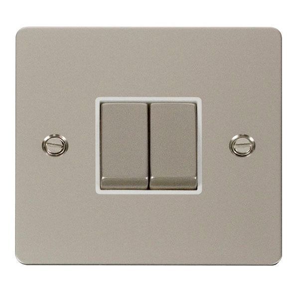 Click FPPN412WH Define Pearl Nickel Ingot 2 Gang 10AX 2 Way Plate Switch - White Insert