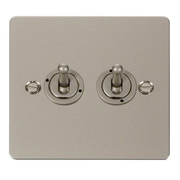 Click FPPN422 Define Pearl Nickel 2 Gang 10AX 2 Way Toggle Plate Switch 