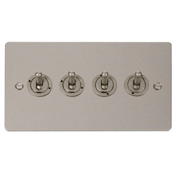 Click FPPN424 Define Pearl Nickel 4 Gang 10AX 2 Way Toggle Plate Switch 