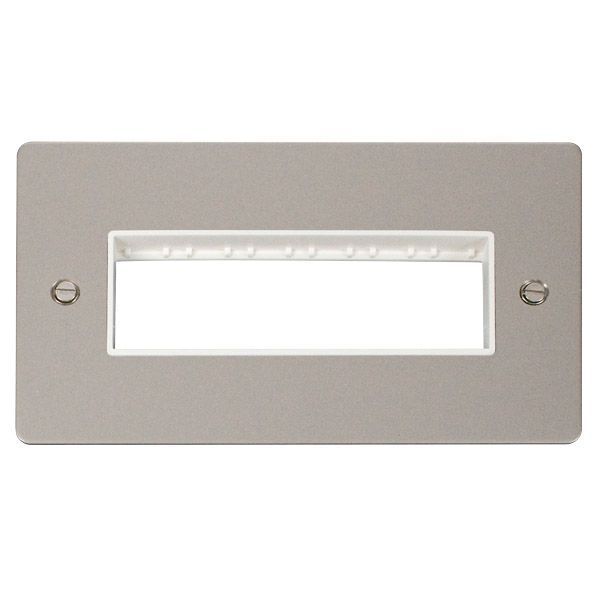 Click FPPN426WH MiniGrid Pearl Nickel 2 Gang 6 In-Line Aperture Define Unfurnished Front Plate - White Insert