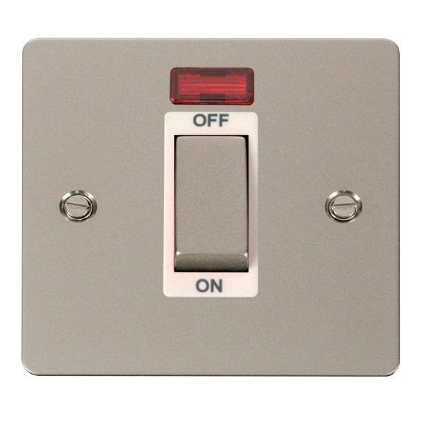 Click FPPN501WH Define Pearl Nickel Ingot 1 Gang 45A Neon 2 Pole Plate Switch - White Insert