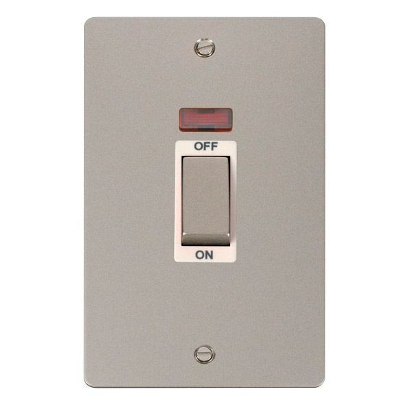 Click FPPN503WH Define Pearl Nickel Ingot 2 Gang 45A Neon Vertical 2 Pole Plate Switch - White Insert