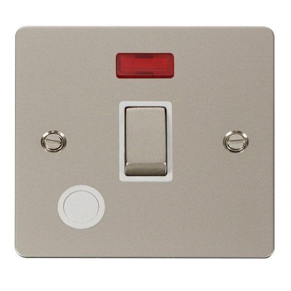 Click FPPN523WH Define Pearl Nickel Ingot 20A Optional Flex Outlet Neon 2 Pole Plate Switch - White Insert