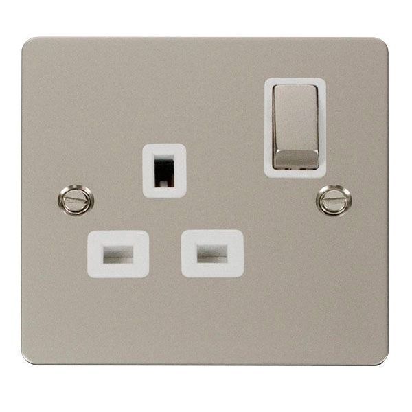 Click FPPN535WH Define Pearl Nickel Ingot 1 Gang 13A 2 Pole Switched Socket Outlet - White Insert