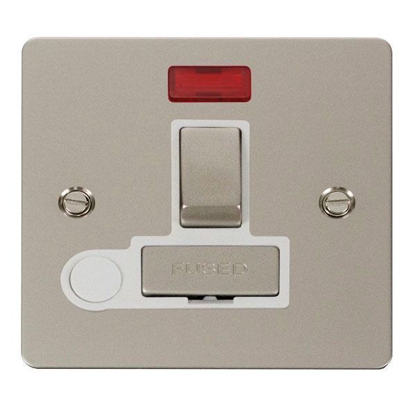 Click FPPN552WH Define Pearl Nickel Ingot 13A Optional Flex Outlet Neon 2 Pole Switched Fused Spur Unit - White Insert