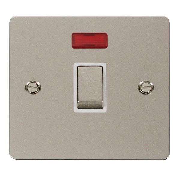 Click FPPN723WH Define Pearl Nickel Ingot 20A Neon 2 Pole Plate Switch - White Insert