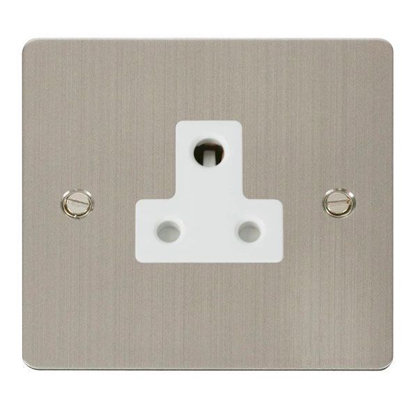 Click FPSS038WH Define Stainless Steel 5A Round Pin Socket Outlet - White Insert