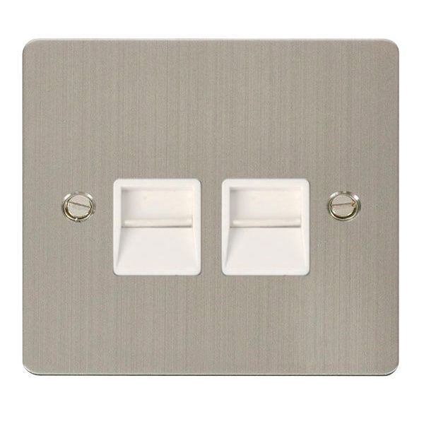 Click FPSS126WH Define Stainless Steel 2 Gang Secondary Telephone Outlet - White Insert