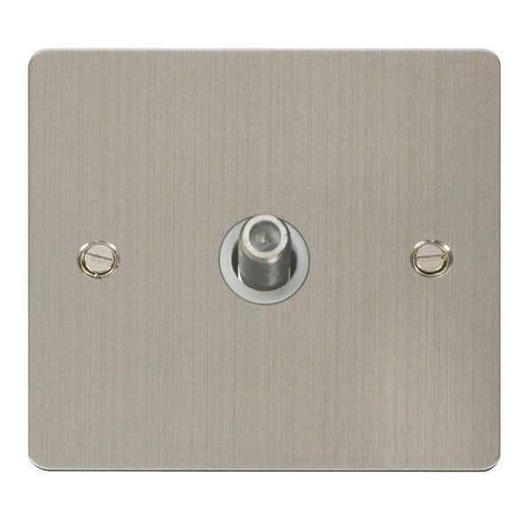 Click FPSS156WH Define Stainless Steel Non-Isolated 1 Gang Satellite Outlet - White Insert