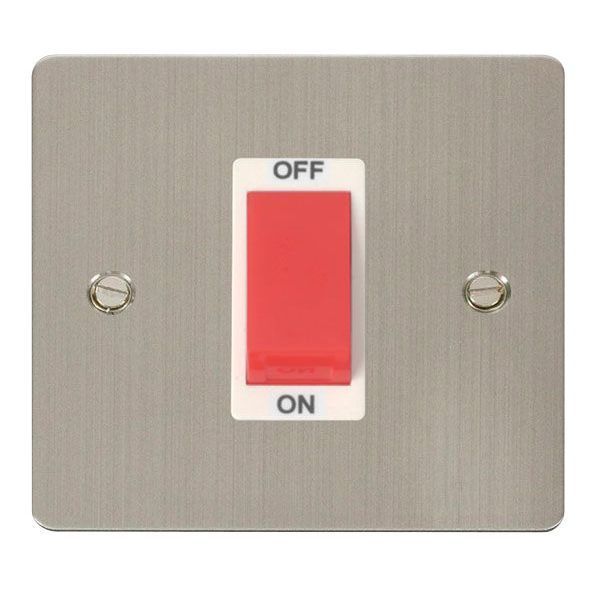 Click FPSS200WH Define Stainless Steel 1 Gang 45A 2 Pole Plate Switch - White Insert