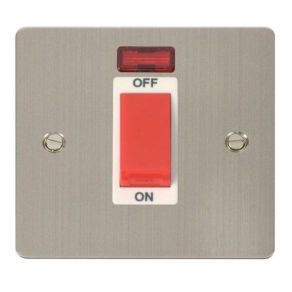 Click FPSS201WH Define Stainless Steel 1 Gang 45A Neon 2 Pole Plate Switch - White Insert