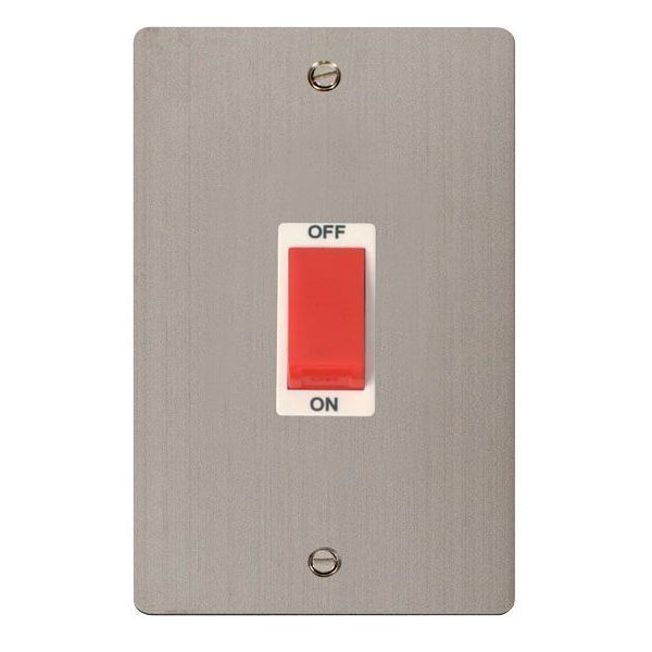 Click FPSS202WH Define Stainless Steel 2 Gang 45A Vertical 2 Pole Plate Switch - White Insert
