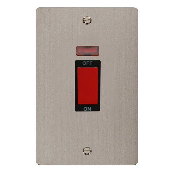 Click FPSS203BK Define Stainless Steel 2 Gang 45A Neon Vertical 2 Pole Plate Switch - Black Insert