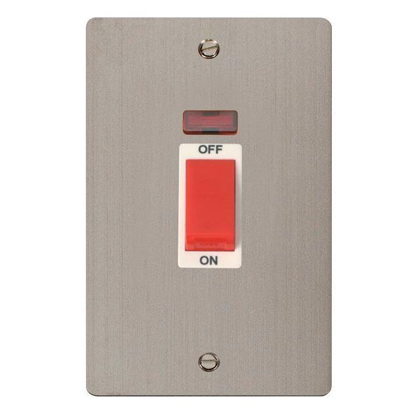 Click FPSS203WH Define Stainless Steel 2 Gang 45A Neon Vertical 2 Pole Plate Switch - White Insert