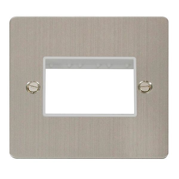 Click FPSS403WH MiniGrid Stainless Steel 1 Gang 3 Aperture Define Unfurnished Front Plate - White Insert
