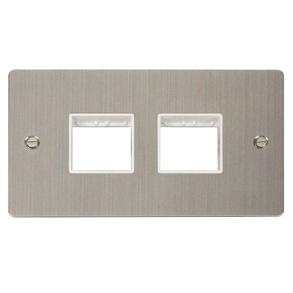 Click FPSS404WH MiniGrid Stainless Steel 2 Gang 2x2 Aperture Define Unfurnished Front Plate - White Insert