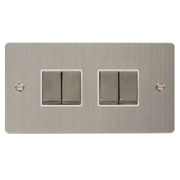 Click FPSS414WH Define Stainless Steel Ingot 4 Gang 10AX 2 Way Plate Switch - White Insert