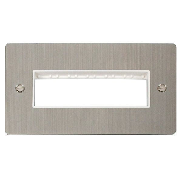 Click FPSS426WH MiniGrid Stainless Steel 2 Gang 6 In-Line Aperture Define Unfurnished Front Plate - White Insert
