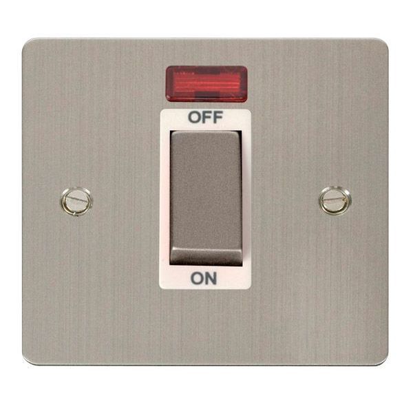 Click FPSS501WH Define Stainless Steel Ingot 1 Gang 45A Neon 2 Pole Plate Switch - White Insert