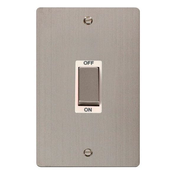 Click FPSS502WH Define Stainless Steel Ingot 2 Gang 45A Vertical 2 Pole Plate Switch - White Insert