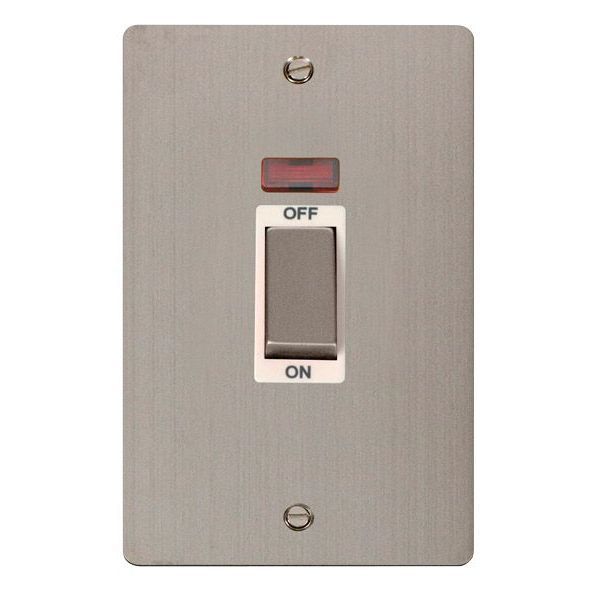 Click FPSS503WH Define Stainless Steel Ingot 2 Gang 45A Neon Vertical 2 Pole Plate Switch - White Insert