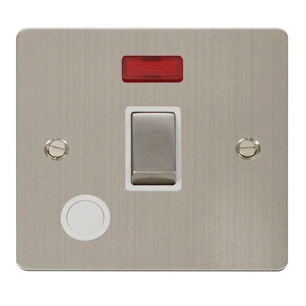 Click FPSS523WH Define Stainless Steel Ingot 20A Optional Flex Outlet Neon 2 Pole Plate Switch - White Insert