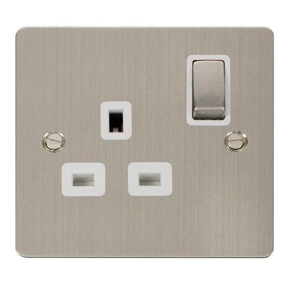 Click FPSS535WH Define Stainless Steel Ingot 1 Gang 13A 2 Pole Switched Socket Outlet - White Insert
