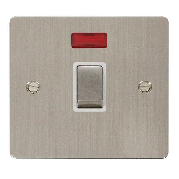Click FPSS723WH Define Stainless Steel Ingot 20A Neon 2 Pole Plate Switch - White Insert
