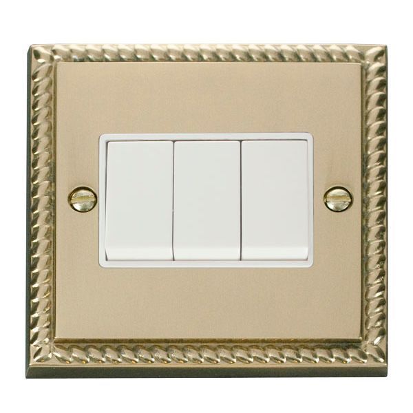 Click GCBR013WH Deco Georgian Style 3 Gang 10AX 2 Way Plate Switch - White Insert